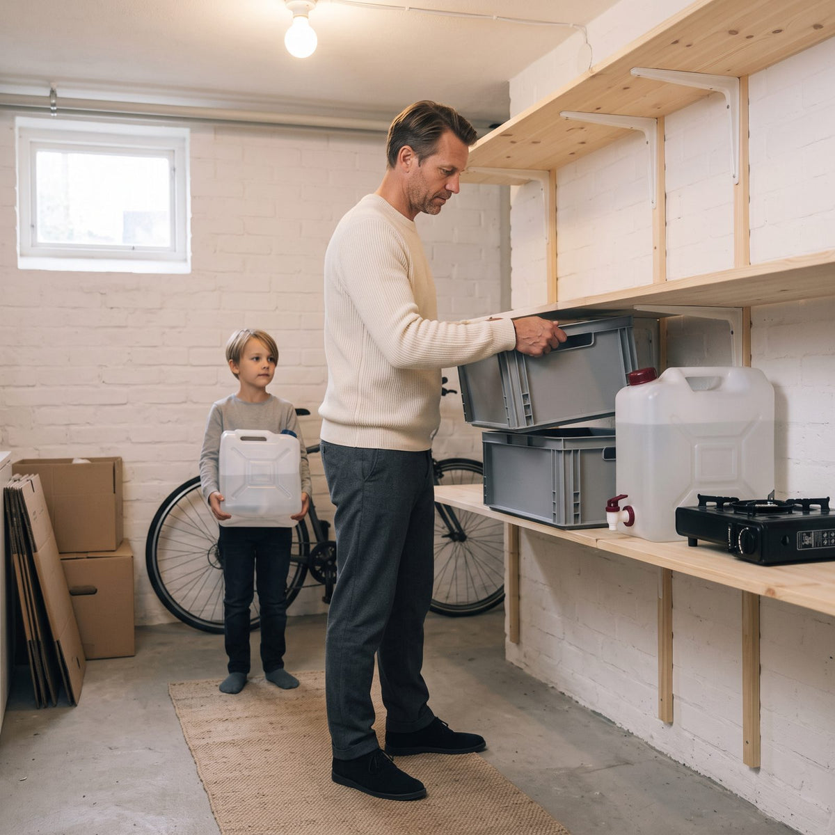 Beredskapslåda för Hela Hushållet i En Vecka med Ljus, Värme, Vatten och Matlagning utan El, Färdigpackad