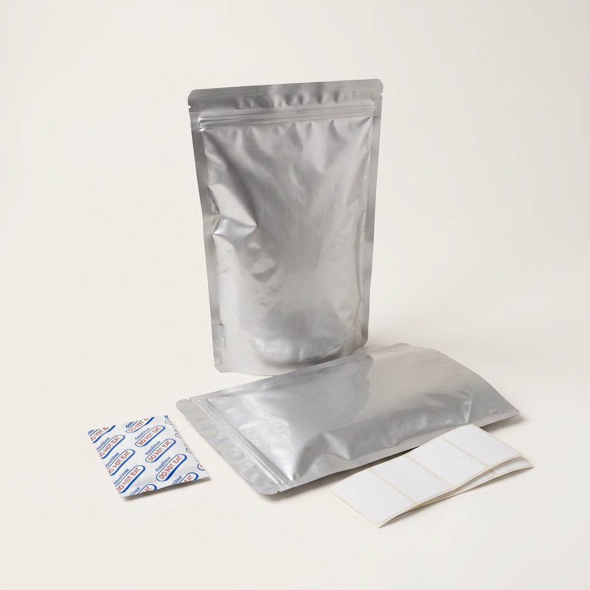 Mylarpåsar med Syreabsorbenter och Etiketter för Långtidsförvaring av Ris, Pasta och Torrvaror, Komplett Kit