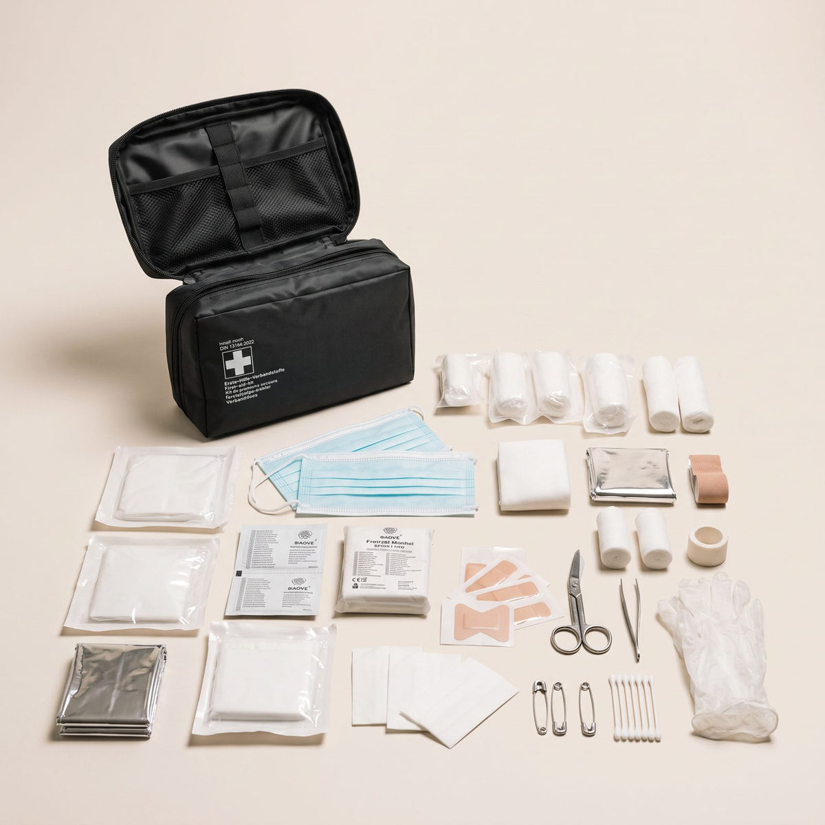 Första Hjälpen-kit Premium med Nödfiltar och Väska för Hemmet, Bilen och Utflykten, Komplett Innehåll