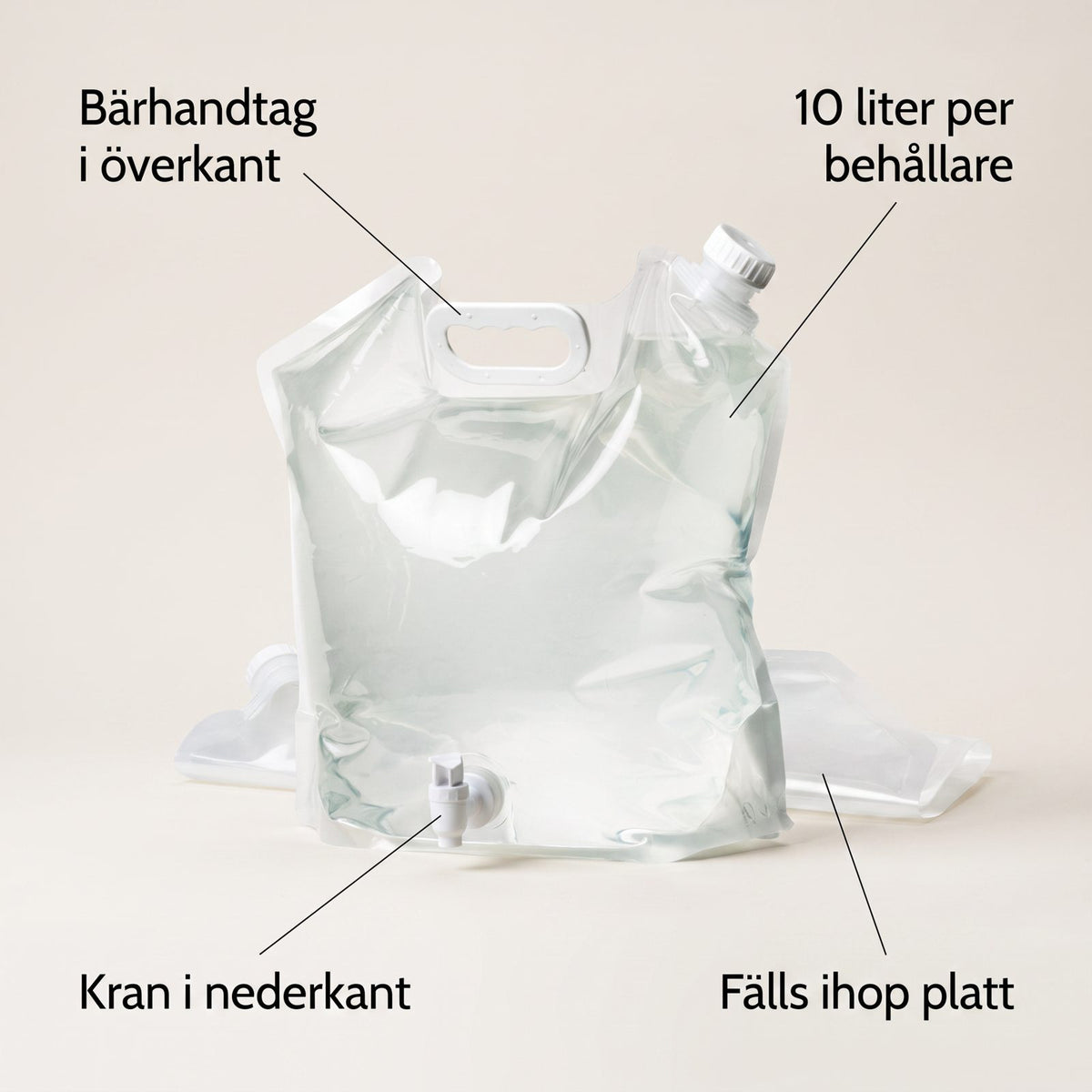 Hopfällbara Vattenbehållare 10 Liter med Kran för Förvaring och Transport, 3-pack