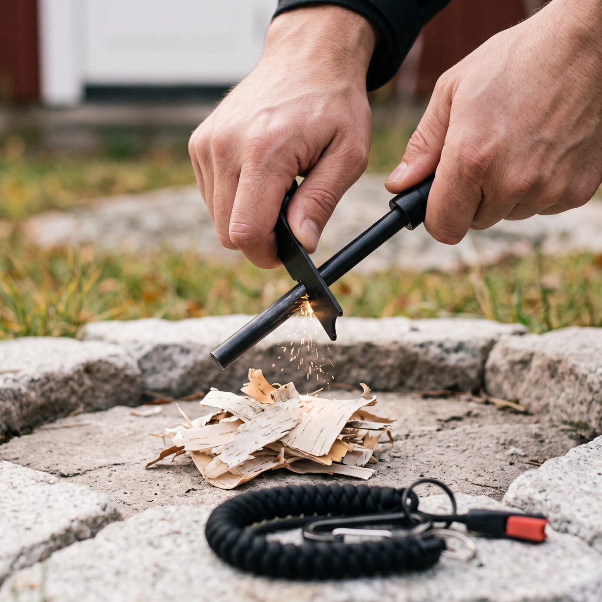 Eldstartarkit med Tändstål, Paracord och Visselpipa för Stugan, Utflykten och Beredskapslådan, Kompakt Format