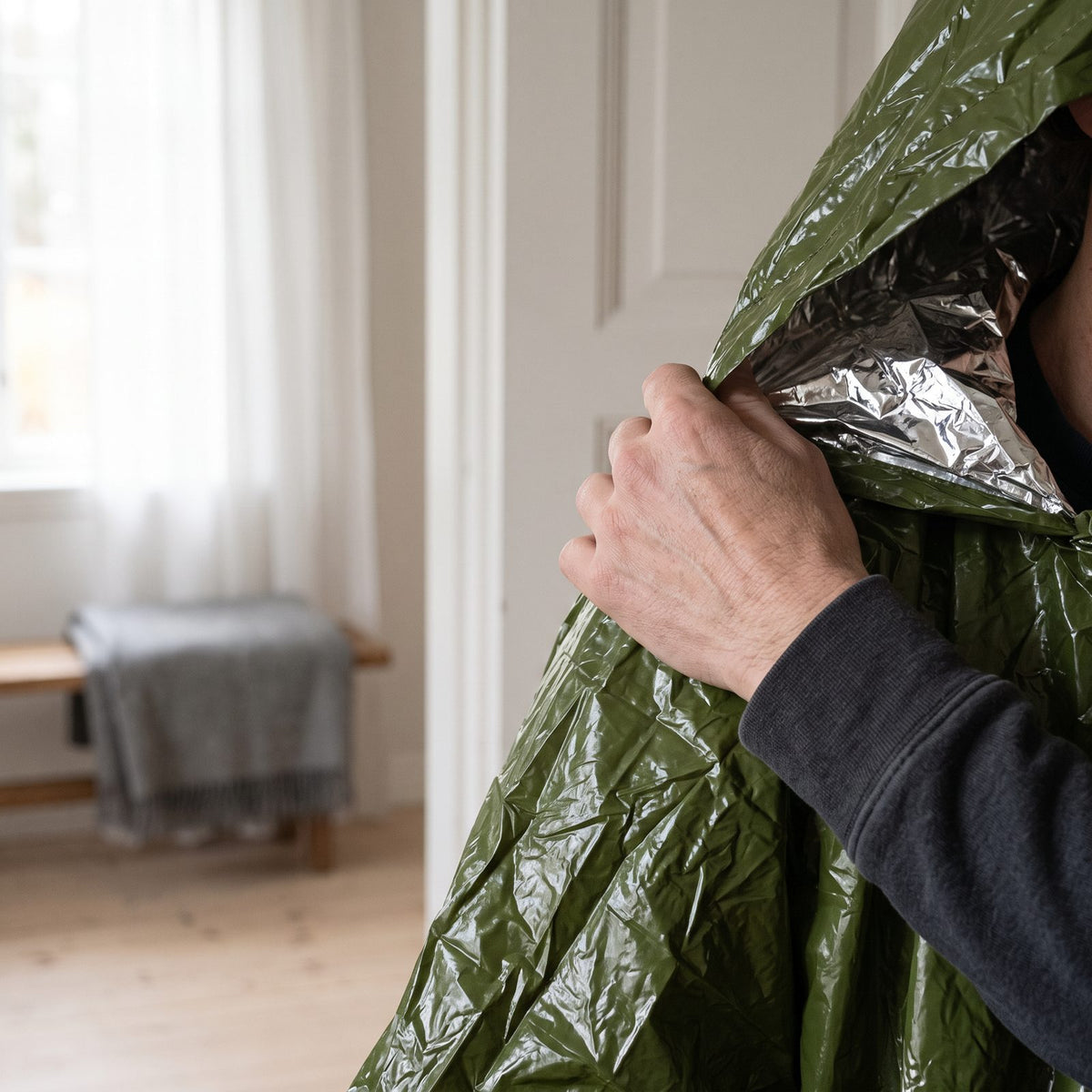 Nödponcho i Mylar, Vattentät och Termisk för Regn och Kyla vid Bilhaveri och Utflykt, Med Huva