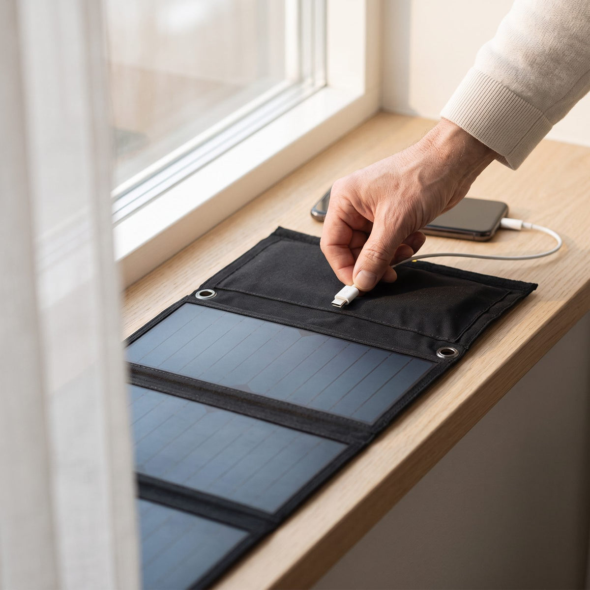 Hopfällbar Solpanel 21 W med USB för Laddning av Mobil och Powerbank Utan El, Väderskyddad