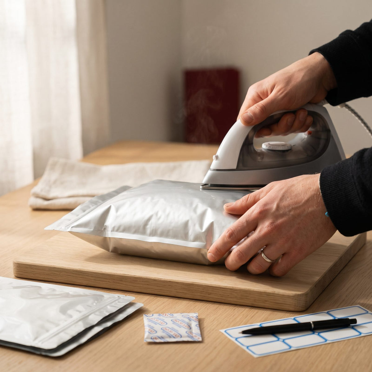 Mylarpåsar med Syreabsorbenter och Etiketter för Långtidsförvaring av Ris, Pasta och Torrvaror, Komplett Kit