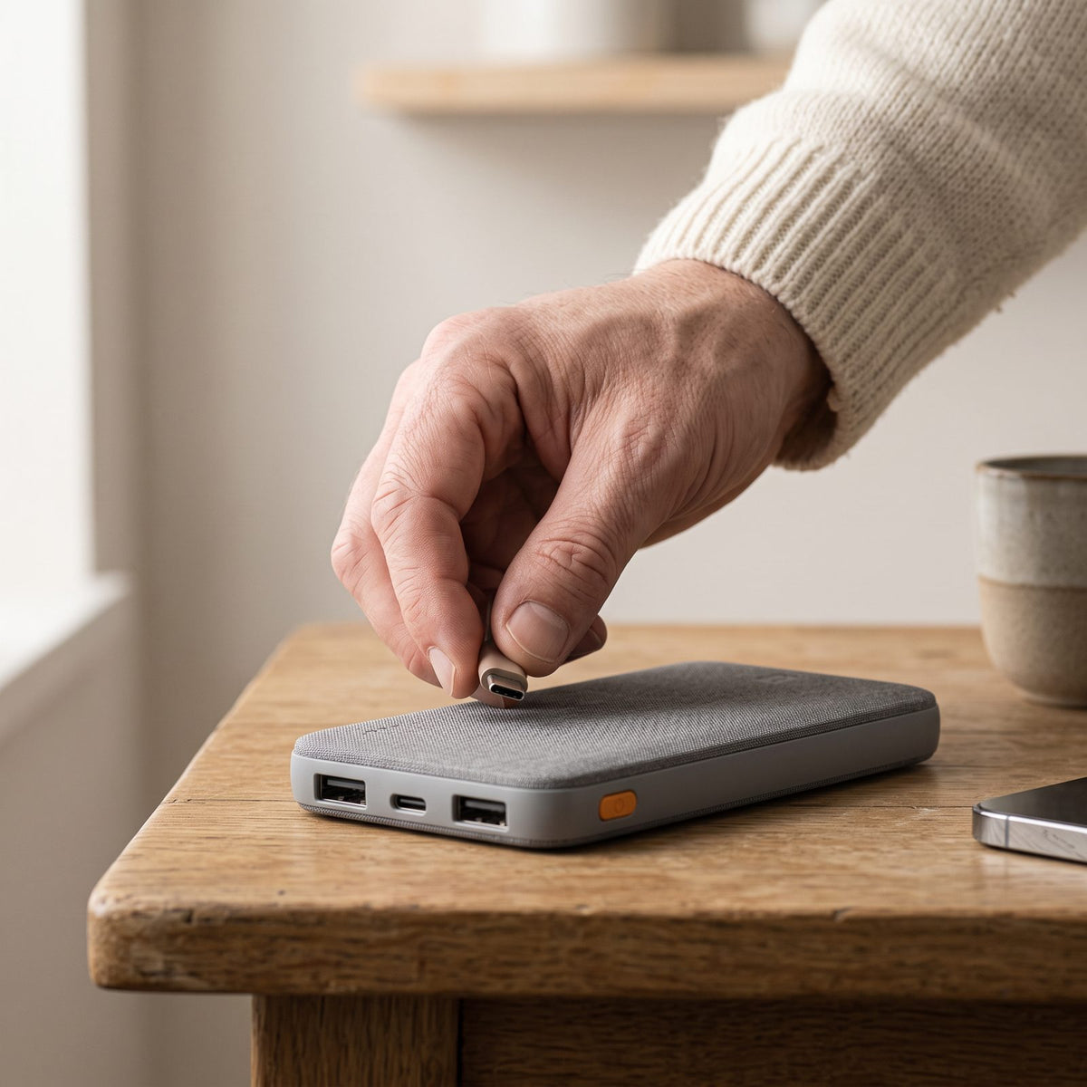 Powerbank 10 000 mAh med USB-C och Snabbladdning för Mobil och Pannlampa vid Strömavbrott