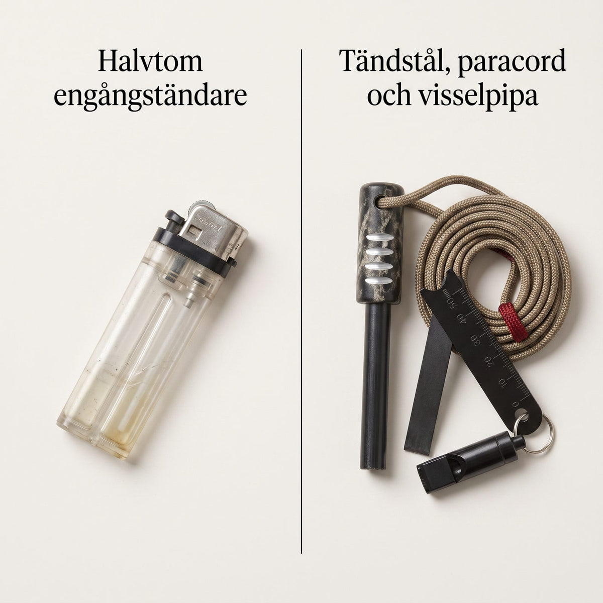 Eldstartarkit med Tändstål, Paracord och Visselpipa för Stugan, Utflykten och Beredskapslådan, Kompakt Format