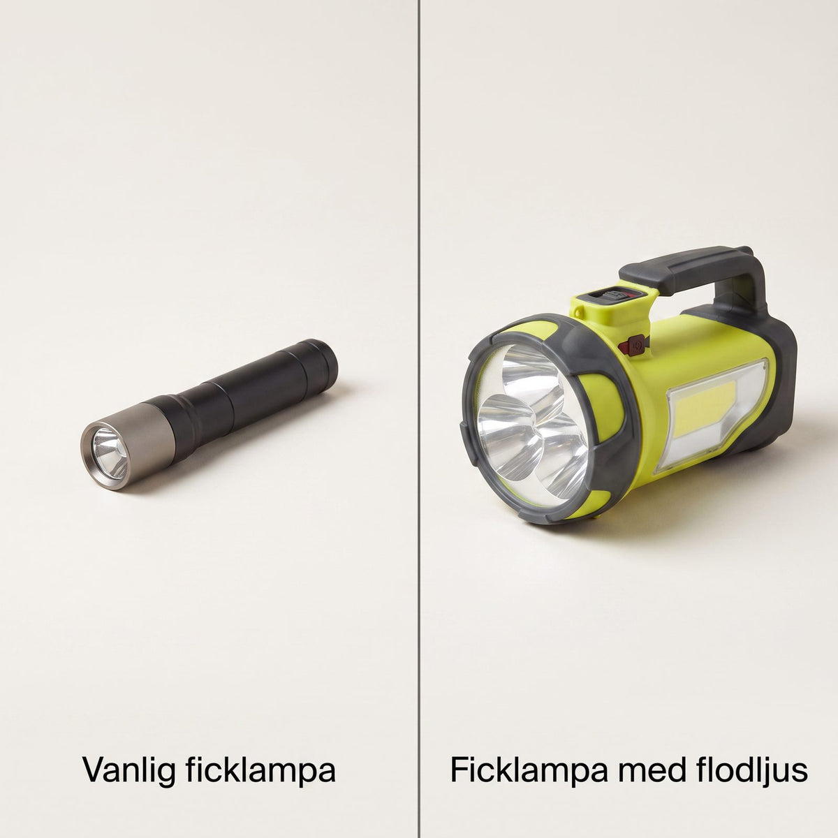Uppladdningsbar Ficklampa med Flodljus och Handtag för Tomten, Bilen och Mörka Vägar, USB-laddning