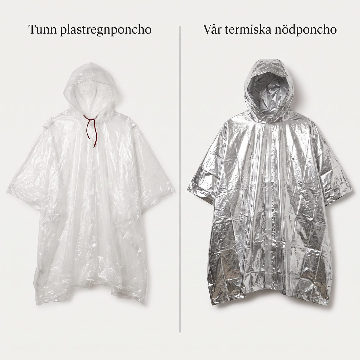 Nödponcho i Mylar, Vattentät och Termisk för Regn och Kyla vid Bilhaveri och Utflykt, Med Huva