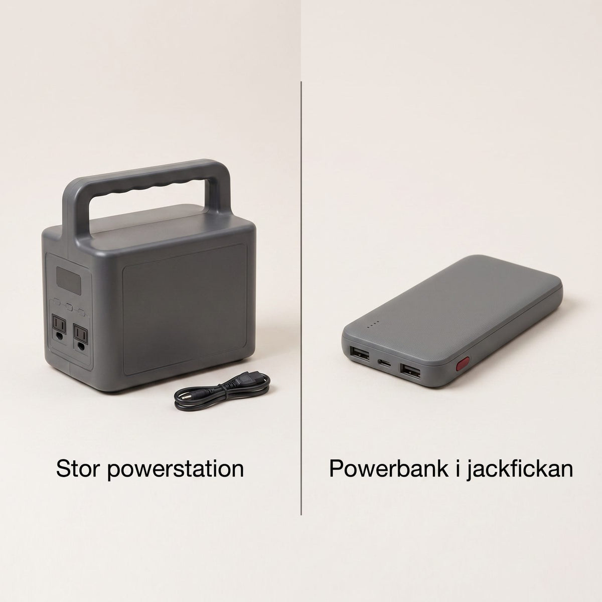 Powerbank 10 000 mAh med USB-C och Snabbladdning för Mobil och Pannlampa vid Strömavbrott