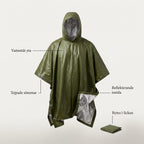 Nödponcho i Mylar, Vattentät och Termisk för Regn och Kyla vid Bilhaveri och Utflykt, Med Huva