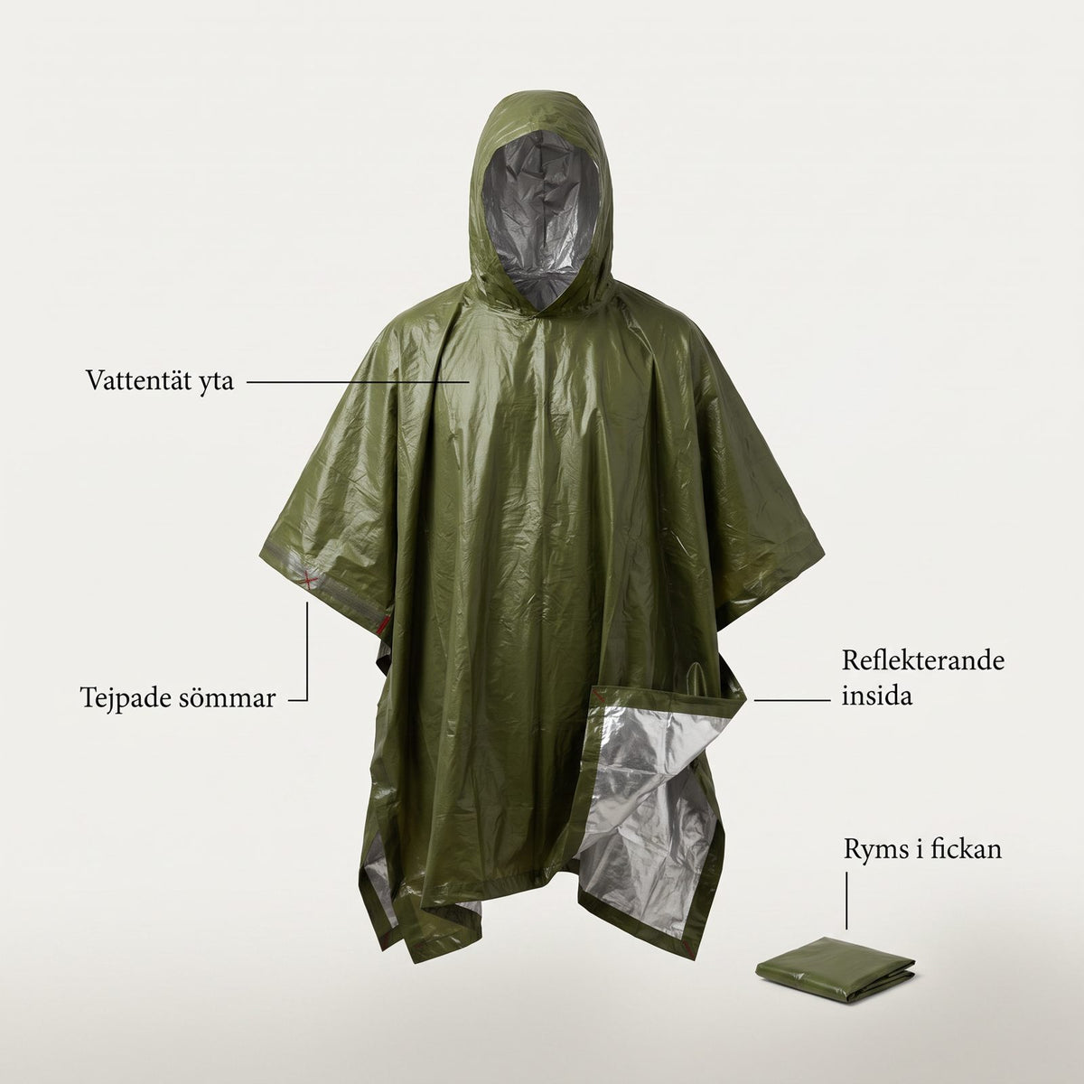 Nödponcho i Mylar, Vattentät och Termisk för Regn och Kyla vid Bilhaveri och Utflykt, Med Huva