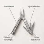 Multiverktyg i Rostfritt Stål med 7 Funktioner och Tång för Bilen, Stugan och Ryggsäcken, Hopfällbart Fickformat