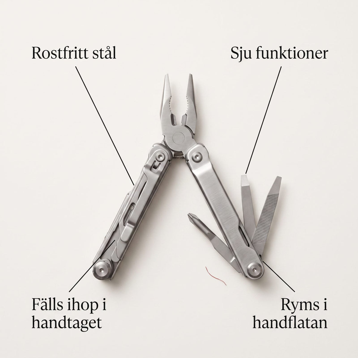 Multiverktyg i Rostfritt Stål med 7 Funktioner och Tång för Bilen, Stugan och Ryggsäcken, Hopfällbart Fickformat