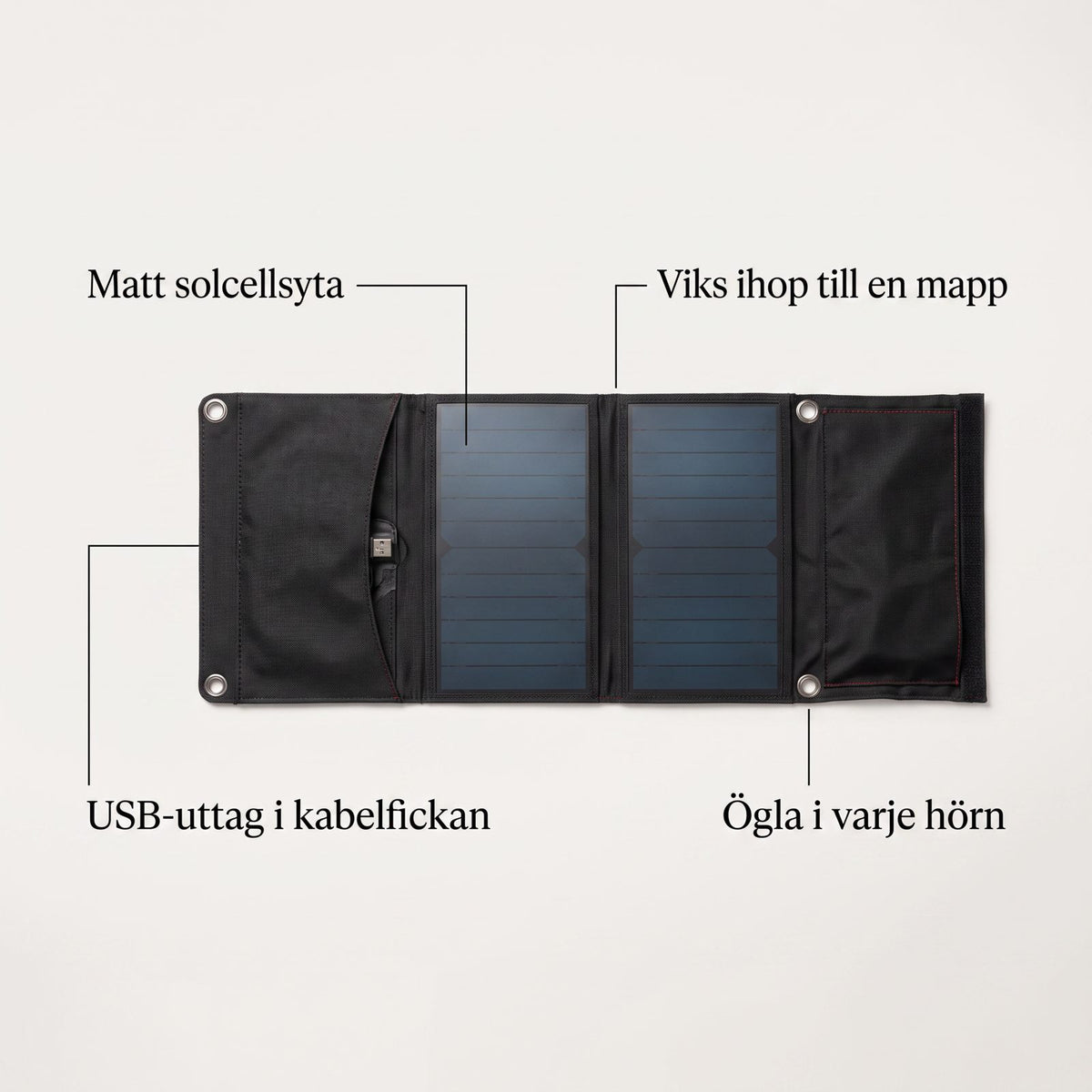 Hopfällbar Solpanel 21 W med USB för Laddning av Mobil och Powerbank Utan El, Väderskyddad