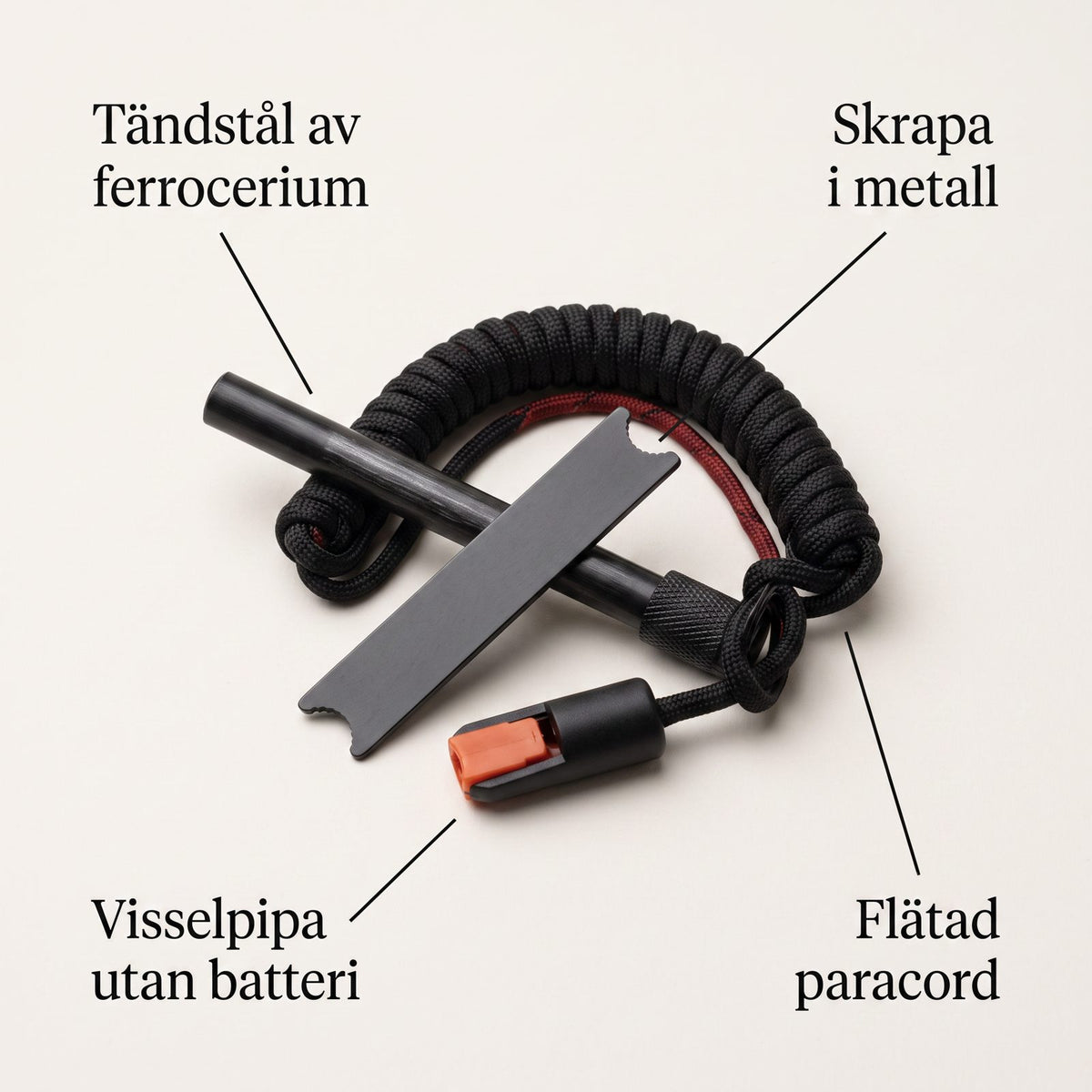 Eldstartarkit med Tändstål, Paracord och Visselpipa för Stugan, Utflykten och Beredskapslådan, Kompakt Format
