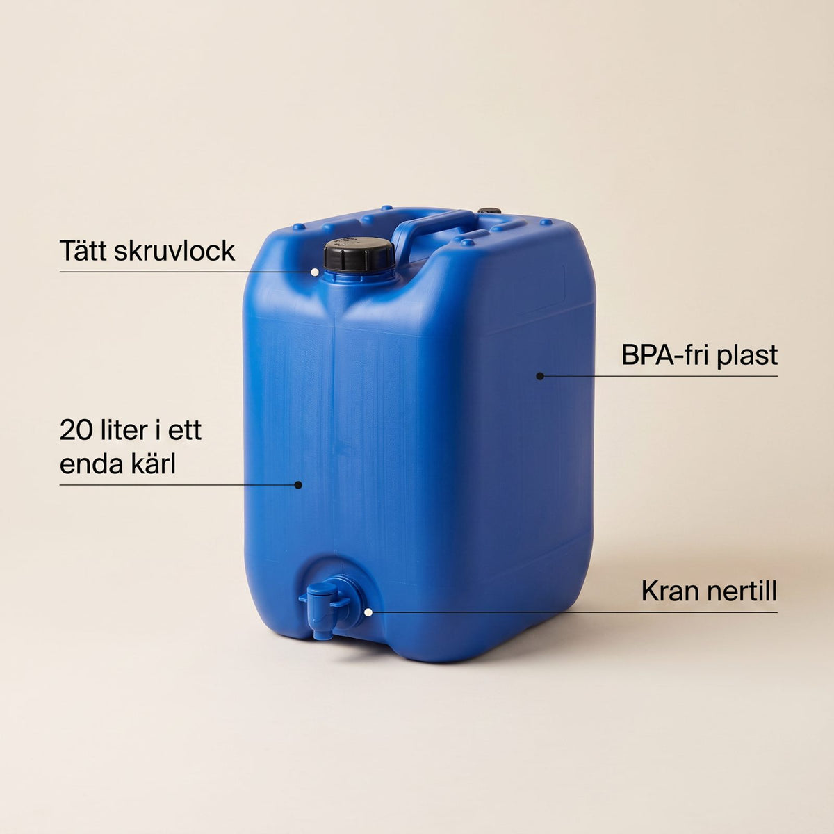 Vattendunk 20 Liter med Kran och Bärhandtag för Hemförråd och Sommarstuga, BPA-fri