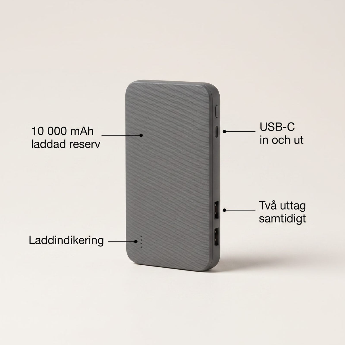 Powerbank 10 000 mAh med USB-C och Snabbladdning för Mobil och Pannlampa vid Strömavbrott