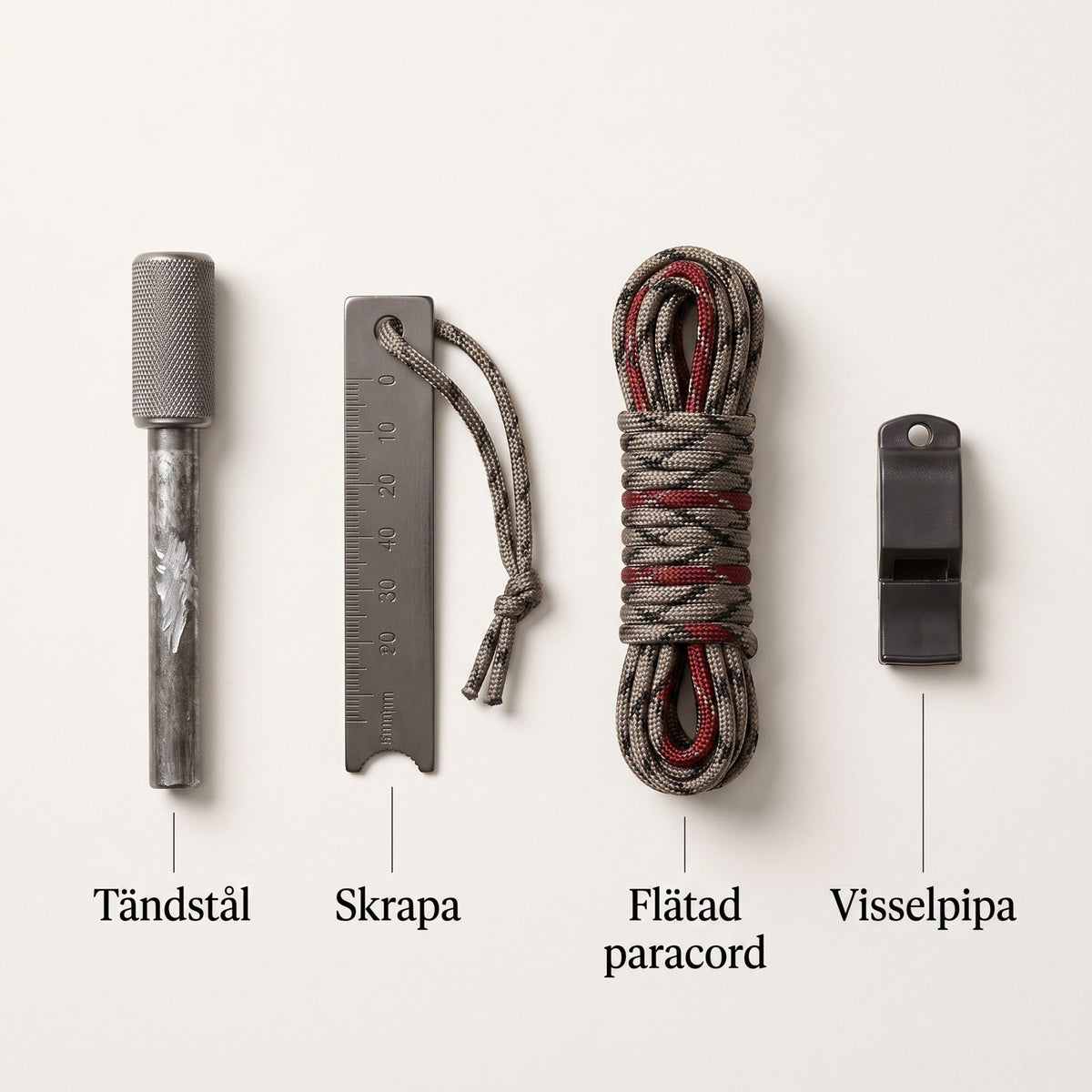 Eldstartarkit med Tändstål, Paracord och Visselpipa för Stugan, Utflykten och Beredskapslådan, Kompakt Format