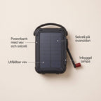 Powerbank med Vev och Solcell för Laddning utan Eluttag i Stugan och på Vägen, 20 000 mAh