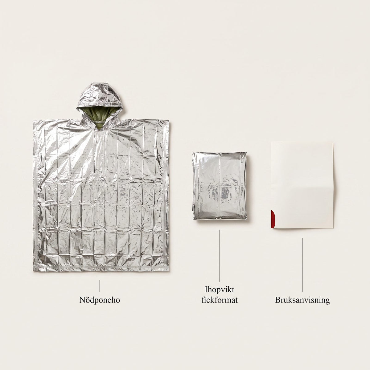 Nödponcho i Mylar, Vattentät och Termisk för Regn och Kyla vid Bilhaveri och Utflykt, Med Huva