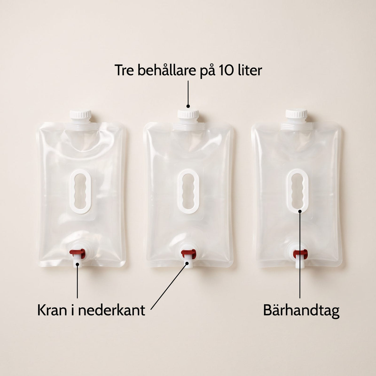 Hopfällbara Vattenbehållare 10 Liter med Kran för Förvaring och Transport, 3-pack