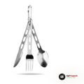 Bestickset med kniv, gaffel och sked på karbinhake, packshot