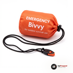 Nödsovsäck Bivy Bag, orange förvaringspåse med svart dragsnöre och svartorange visselpipa, packshot