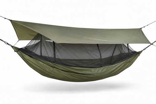 Camping-hängmatta med myggnät och regnskydd, packshot