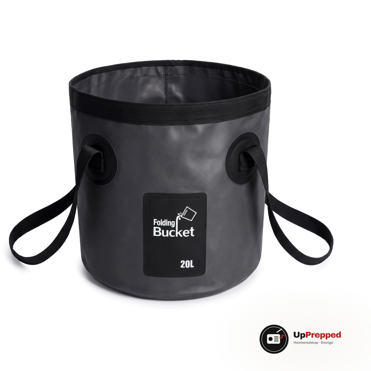 Ihopvikbar hink 20 L med två bärhandtag och svart etikett, packshot