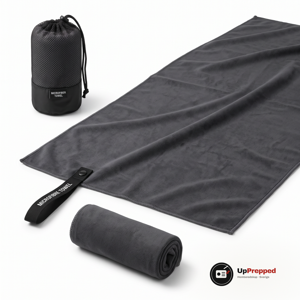 Mikrofiberhandduk 76 × 152 cm, grå, packshot