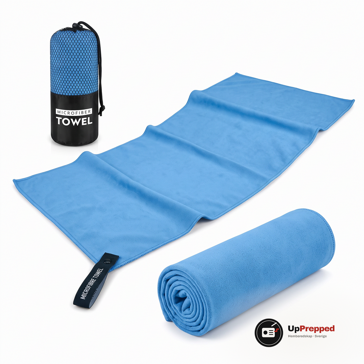 Mikrofiberhandduk 76 × 152 cm, ljusblå, packshot