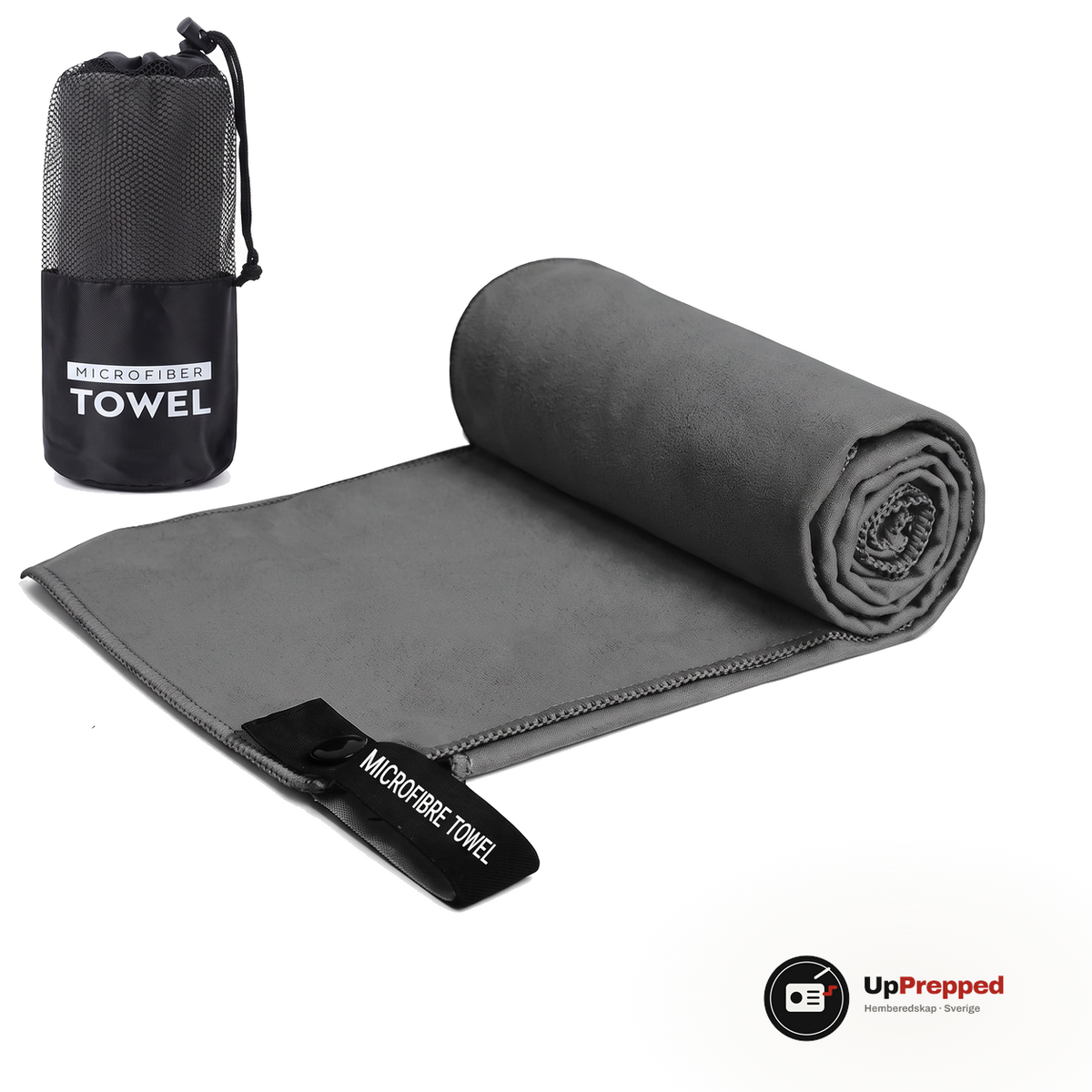Mikrofiberhandduk 40 × 80 cm, grå, packshot