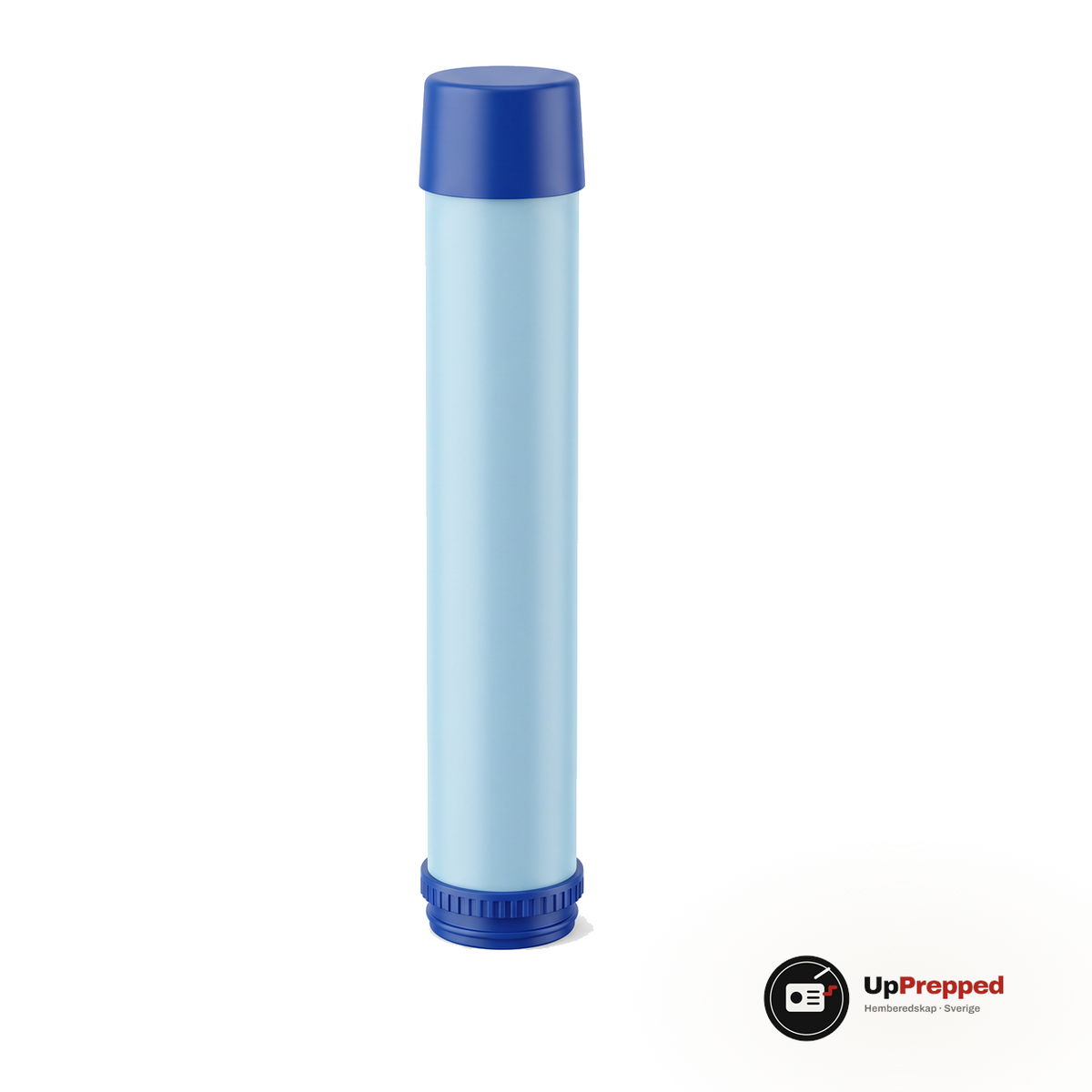 Reservfilter till vattenflaska med inbyggt filter, ljusblått filterrör med mörkblå ändar, packshot