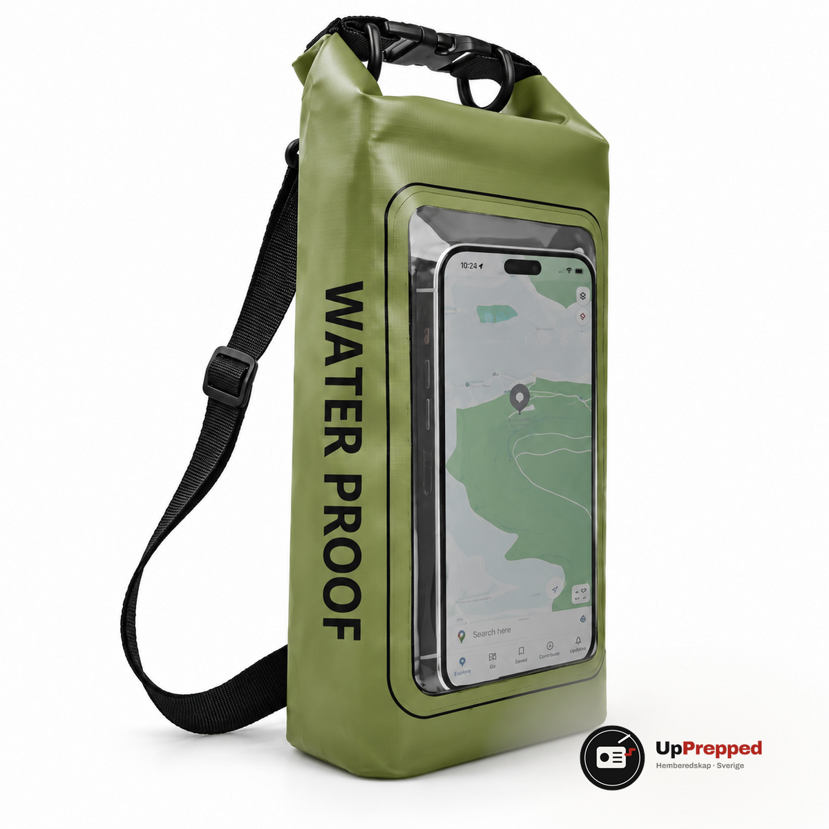 Vattentät mobilväska 2L, grön, packshot
