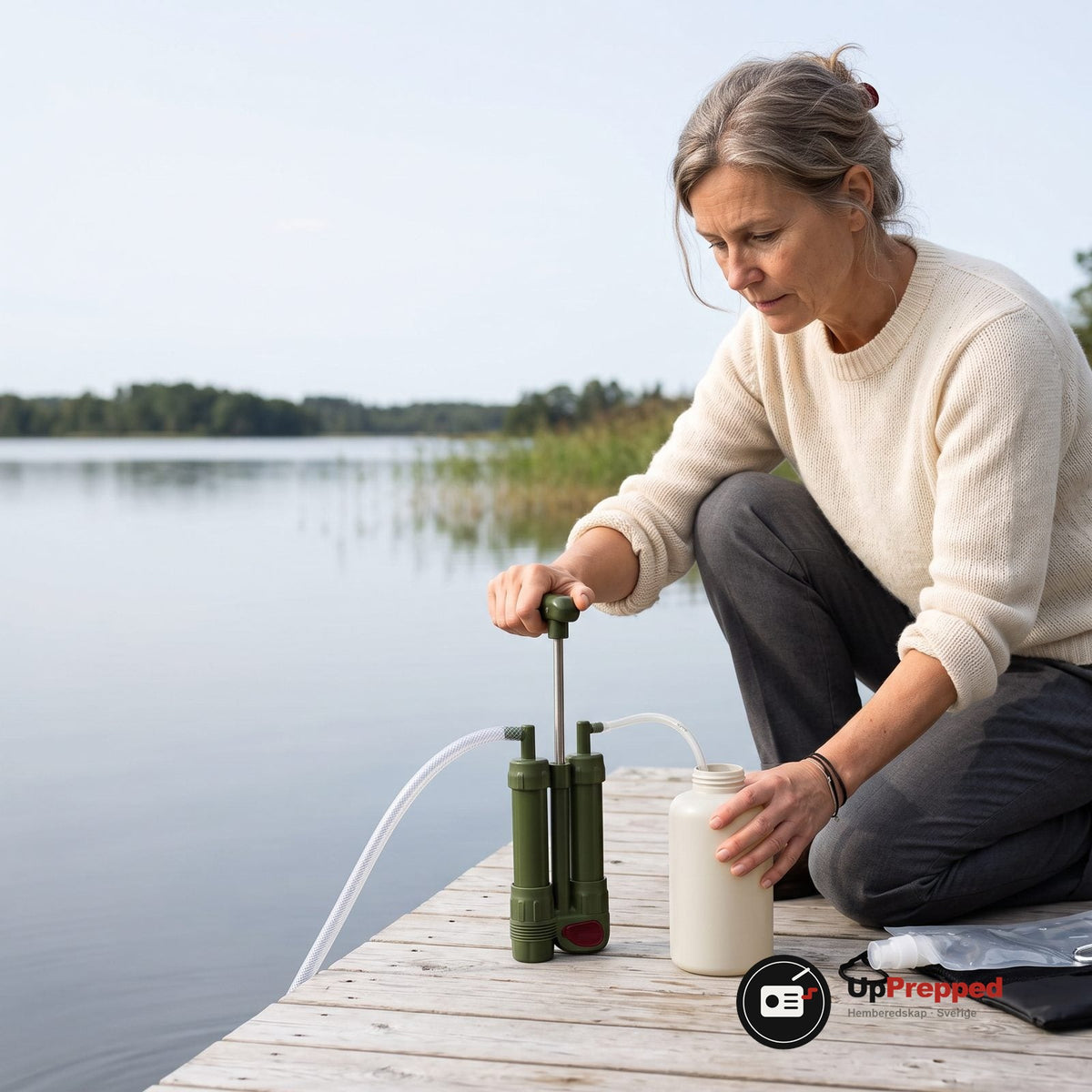 Vattenfilterpump med Handpump och Slang för Kris och Beredskap, Mekaniskt Filter