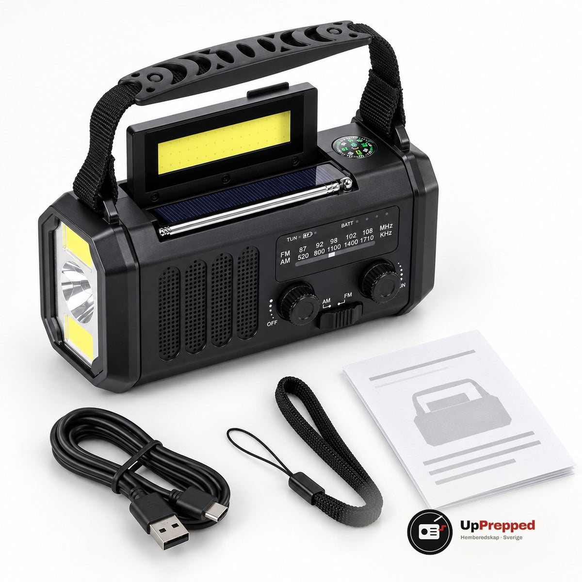 Vevradio Pro med Solcell, Powerbank och Ficklampa för Strömavbrott och Sommarstugan, 10 000 mAh