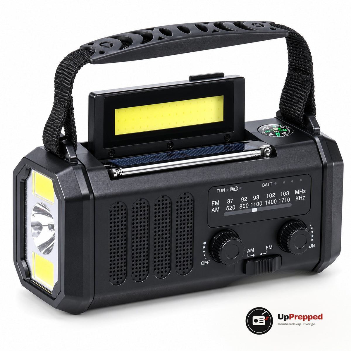 Vevradio Pro med Solcell, Powerbank och Ficklampa för Strömavbrott och Sommarstugan, 10 000 mAh