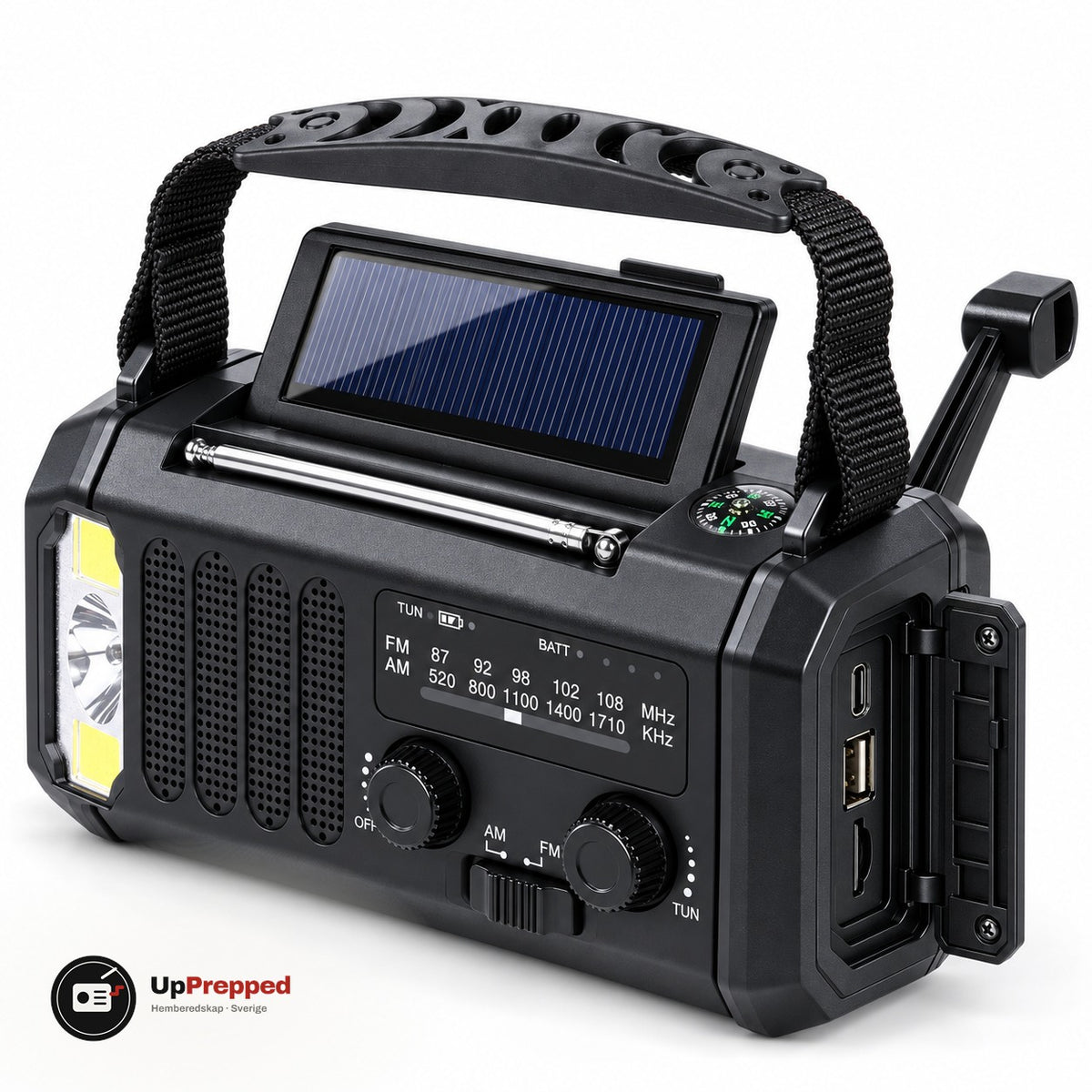 Vevradio Pro med Solcell, Powerbank och Ficklampa för Strömavbrott och Sommarstugan, 10 000 mAh